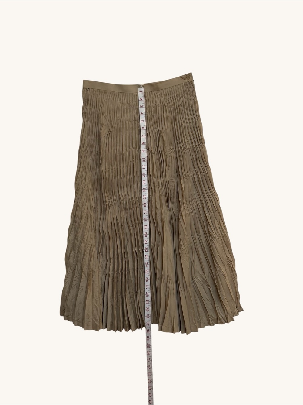 Issey Miyake Pleated Midi Skirt Antique Gold Khaki Olive 100% Polyester Vintage - Picture 9 of 10
